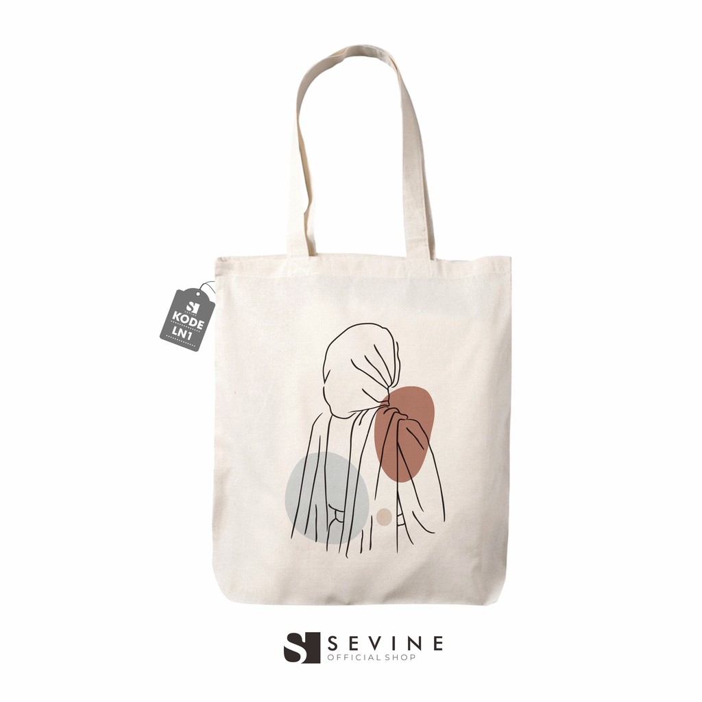 Sevine Totebag Tas Wanita Tote Bag Resleting Laptop Nordic Line Art Custom - LN