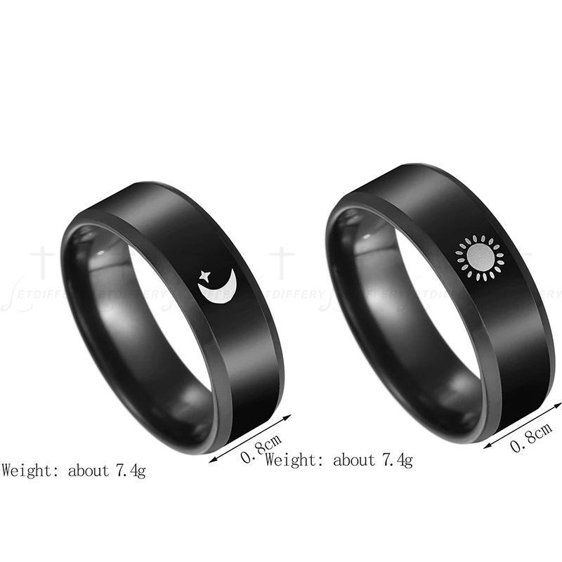 [Fashion Simple Moon Sun Couple Black Stainless Steel Rings for Lover] [ Trendy Lovers Wide Sun Moon Love Rings][ Lovely Gifts For Girl Friends BoyFriends Valentine's Day Gifts]