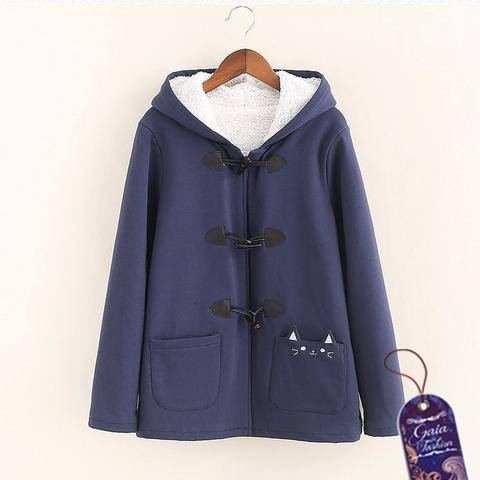HP41509 Cool Cat Hooded Coat (Navy) kucing neko jaket hoodie korea jepang kawaii