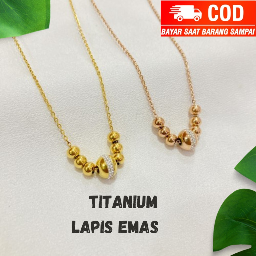 M22C-KT107 Kalung Titanium Wanita Anti Karat Bola-Bola Simple