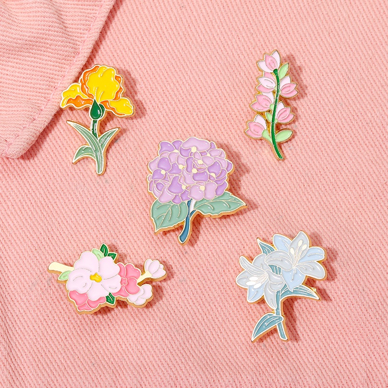 Bros Pin Enamel Bentuk Bunga Matahari Iris Hydrangea Morning Glory Lily Warna-Warni Untuk Kerah