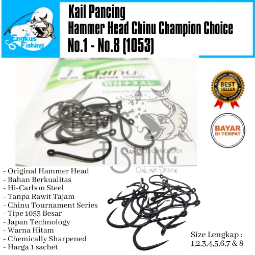 Kail Pancing Hammer Head Chinu Champion Choice 1053 Besar (No.1 - No.8) Hitam Tanpa Rawit - Engkus Fishing