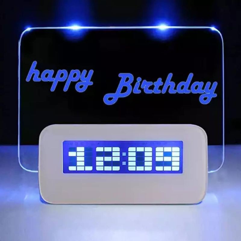 Jam alarm papan tulis memo LED akrilik acrylic hadiah kado custom ultah ulang tahun anniversary nata