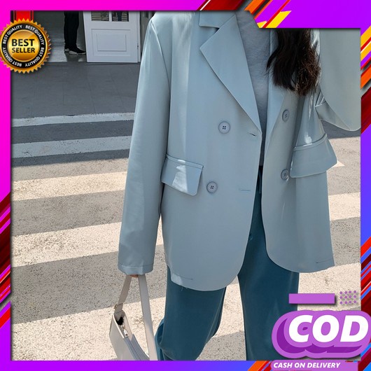 Blazer Wanita Korea Jumbo  Baju Jas Kerja Wanita Kantor Formal B Hitam Pink Biru Korea Blazer