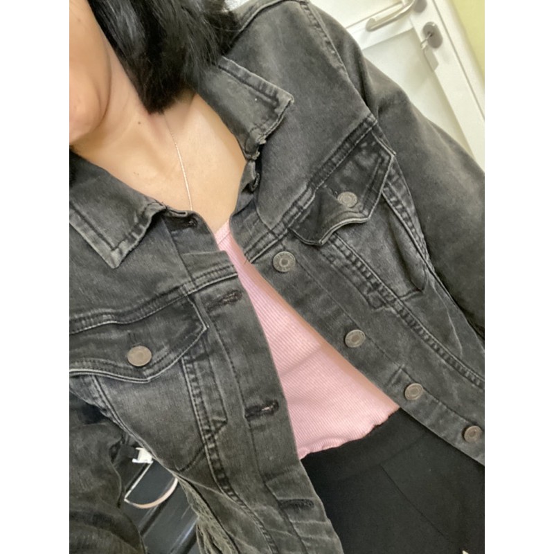 preloved pull&bear black washed denim jacket