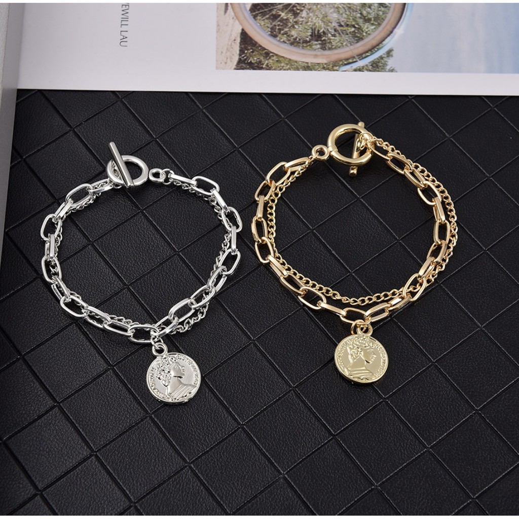 Gelang Rantai HipHop COIN Gaya Korea Punk Fashion Untuk Pria dan Wanita Unisex Bracelet
