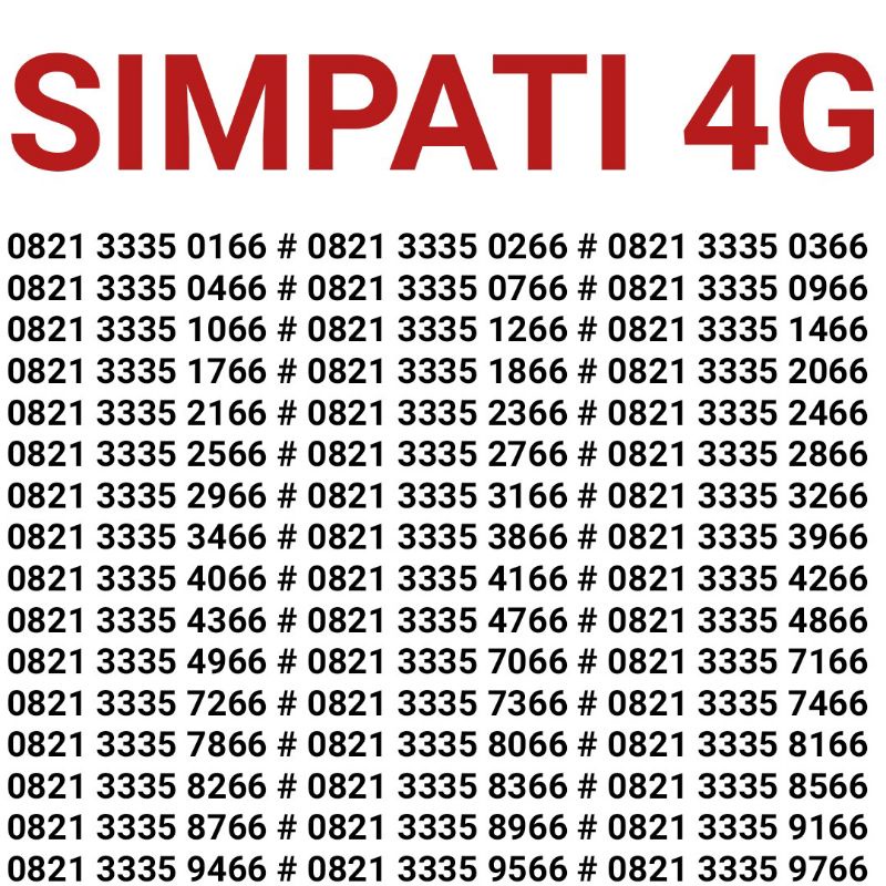 NOMOR CANTIK SIMPATI O821 3335 XX66