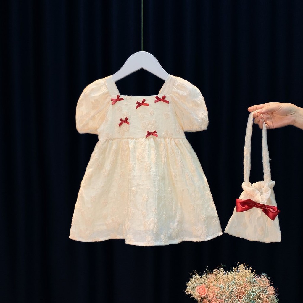 Promo !! Dress anak cewek - Dress white five ribbon accent import uk 1-3thn uk 5,7,9,11,13 (pink,cream,putih)