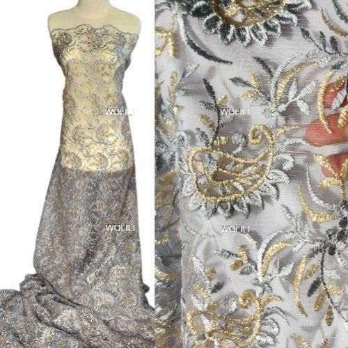 Kain Tile Tulle Dua warna Brukat Kebaya Brokat Silver Gold 150cm -50cm