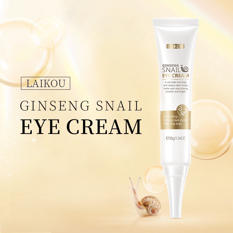 LAIKOU Snail Eye Cream Sakura Eye Serum Meringankan Kantong Mata Lingkaran Hitam Memudarkan Mata Panda