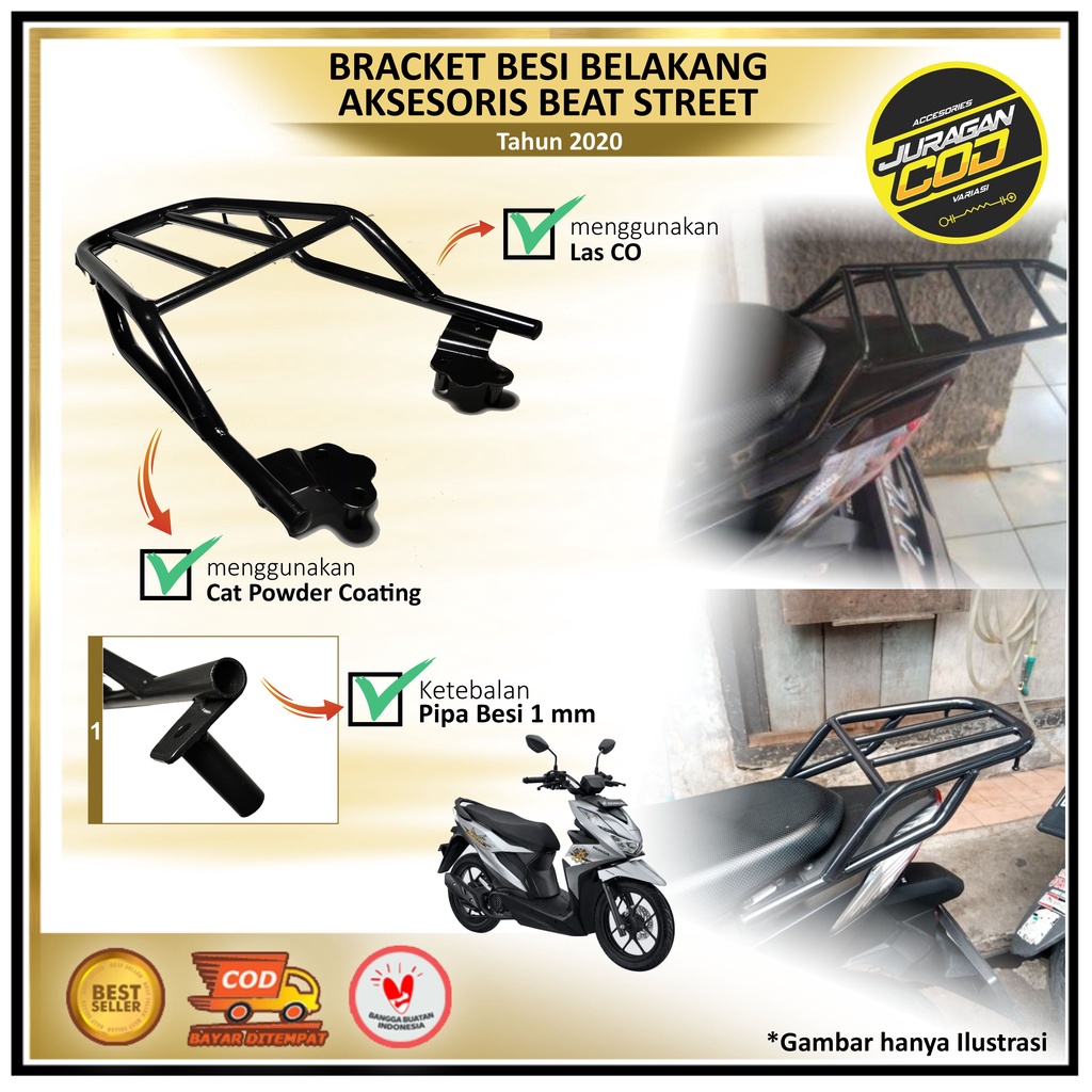 BRACKET BESI HOLLOW BELAKANG ALL NEW BEAT STREET 2020-2022 / AKSESORIS BAGASI BEAT BOX BISA (COD)