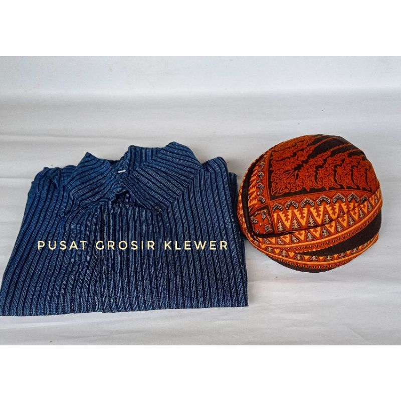 kebaya wanita Baju Lurik Biru Bonus Blangkon | Baju Jawa Lurik Biru Bonus Blangkon | Baju Lurik | Su