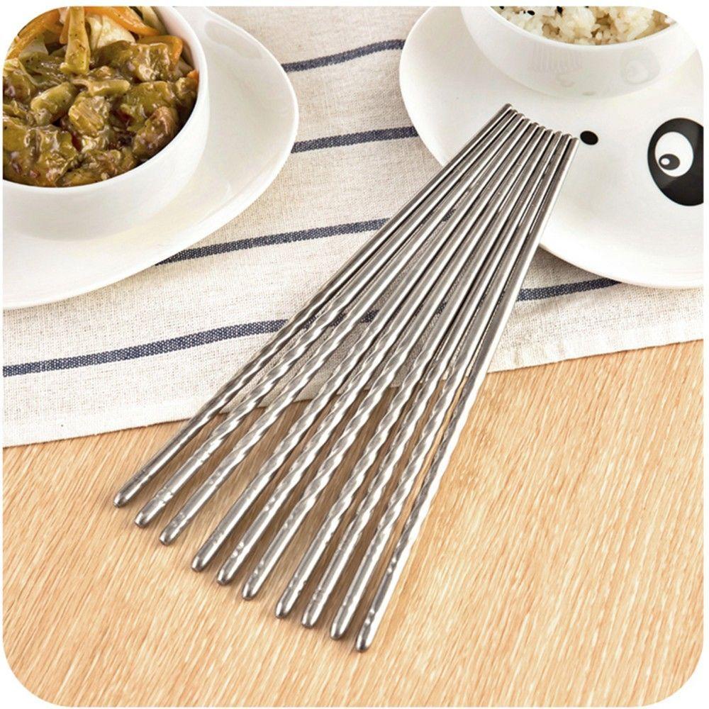 [Elegan] 5pasang Kebaruan Indah Besar Perak Non-slip Putaran Gaya Makanan Sehat Stainless Steel