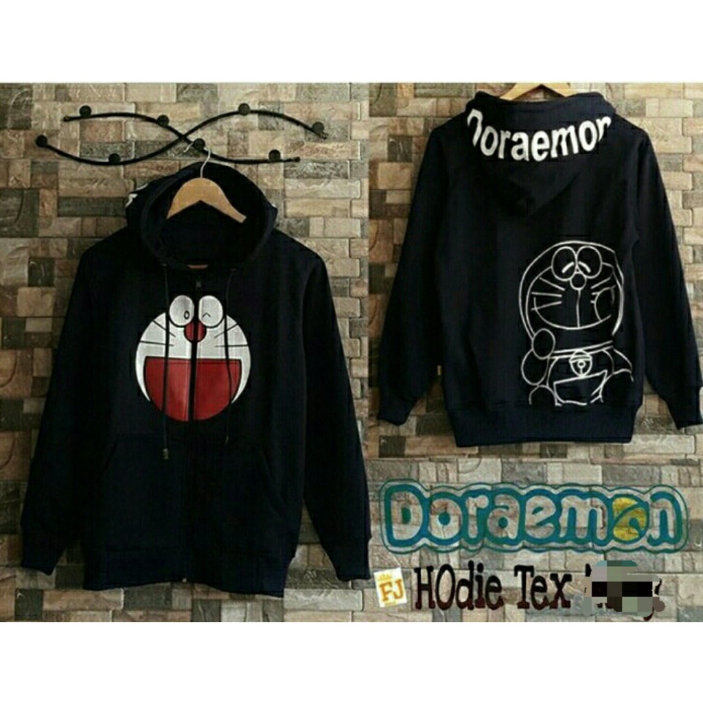 Jaket Sweater Doraemon Hitam Cowok Cewek