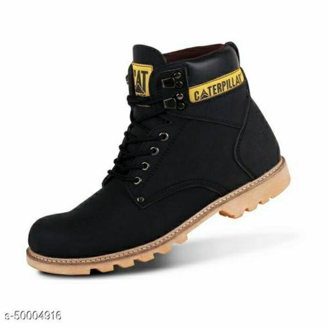 Sepatu Safety Boots Pria Tracking Caterpillar Holton Kulit sintetis Ujung Besi Kerja Outdoor