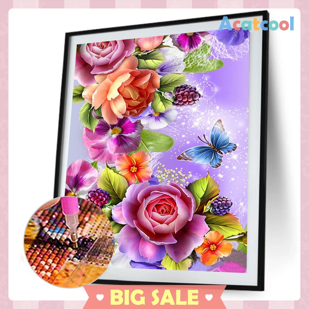 5D DIY Full Drill Diamond Painting Gorgeous Flowers Butterfly Cross Stitch