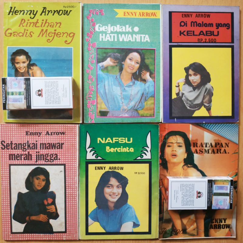 Novel Dewasa karya Enny Arrow/Henny Arrow. Cover depan artis lokal: 
Enny Beatrice, 
Ira Maya Shopa,