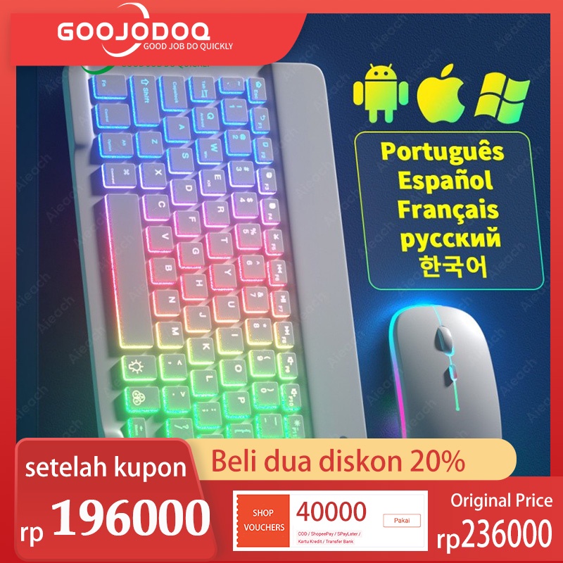 【Beli dua diskon 20%】 GOOJODOQ 10 Inch Backlit Backlight Wireless Keyboard And Mouse LED Backlight Keyboard