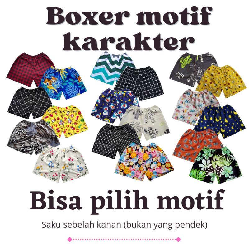[ 45 MOTIF ] celana pendek boxer/kolor santai pria/wanita remaja/dewasa motif kotak/keramik hitam putih biru-RANDOM/CAMPUR