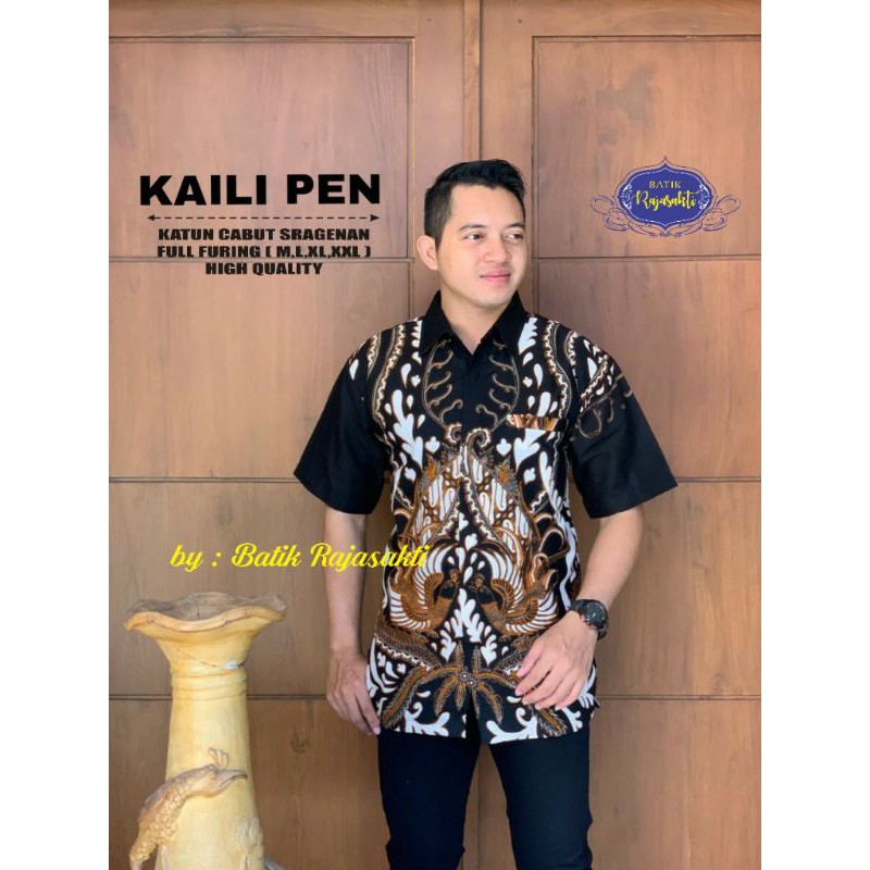 Hem Batik Lengan Pendek Pria Batik Pria Hitam Lengan Pendek KAILI PEN