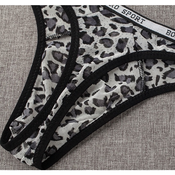 G String Pria Seksi Low Waist Transparan Mesh Celana Dalam Pria Leopard Pola U Segitiga Thong Y055