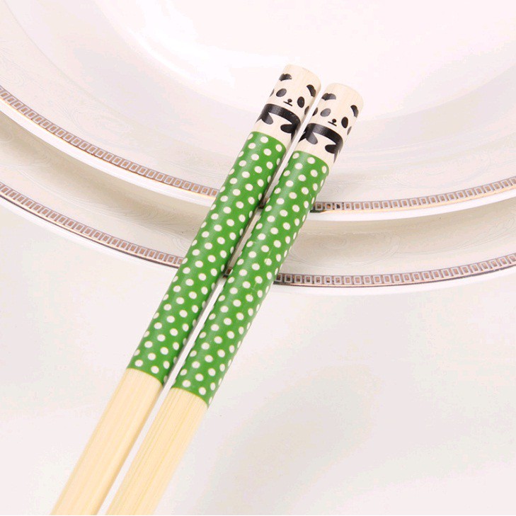 Sumpit Kayu Bambu Motif Ujung Bergambar Panda (24cm)-4