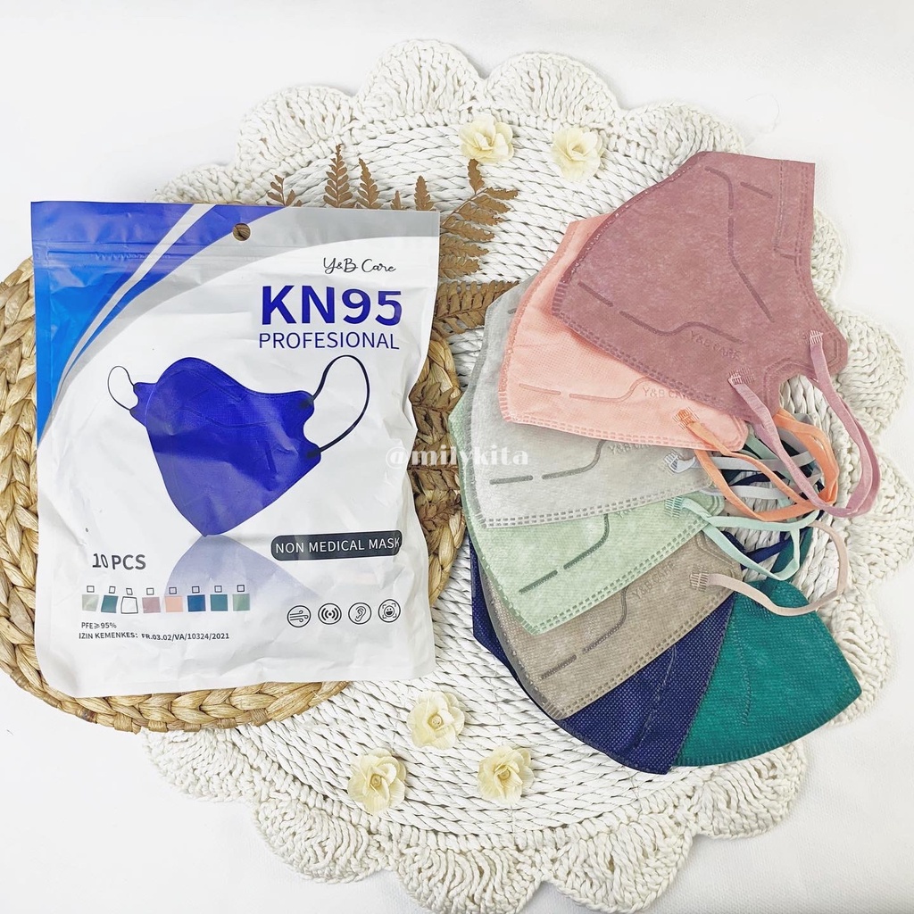 MASKER KN95 Pro Y&amp;B PROFESIONAL EARLOOP CANTOL TELINGA WARNA HITAM PUTIH