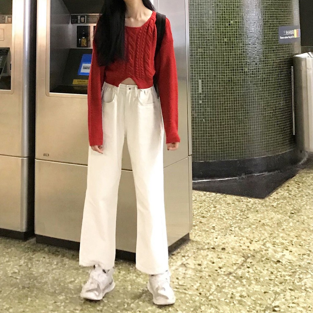 [Diskon khusus] Celana jeans longgar all-match pinggang tinggi retro Korea