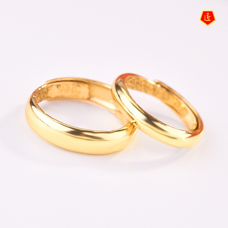 [Ready Stock]Simple Personality Couple Gold Rings Engraved Chinese Characters