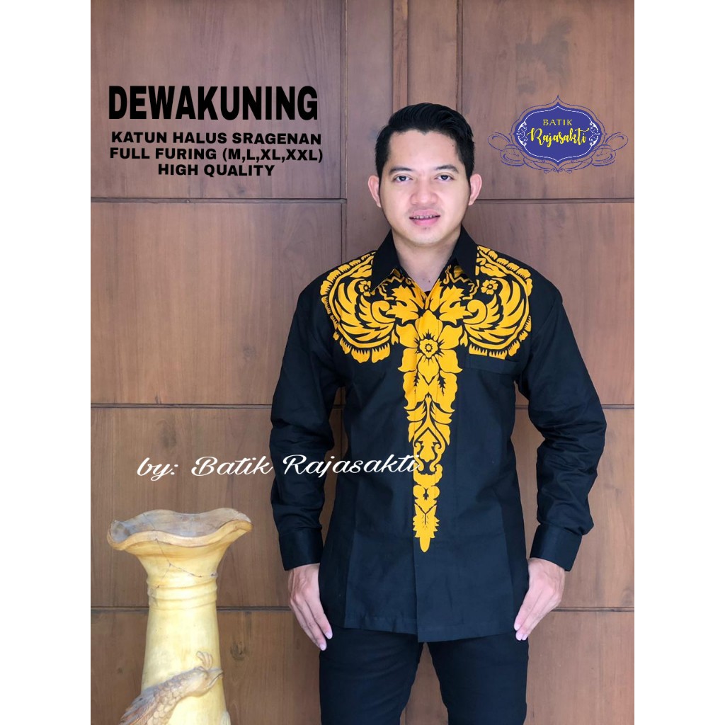 DEWA KUNING Kemeja Batik Pria Lengan Panjang Katun Halus FULL FURING Rajasakti