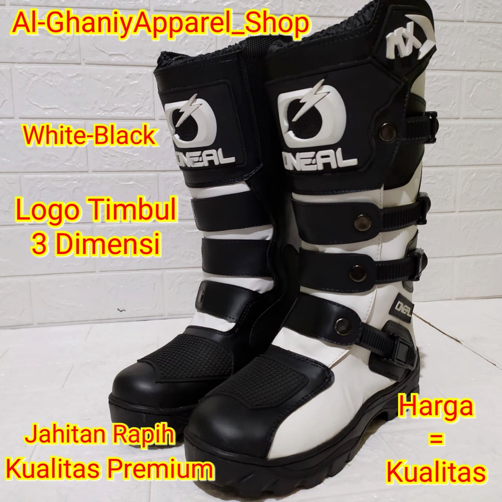 sepatu trail cross adventure logo 3D kualitas premium bots safety sepatu touring roadrace or drag terlaris white black