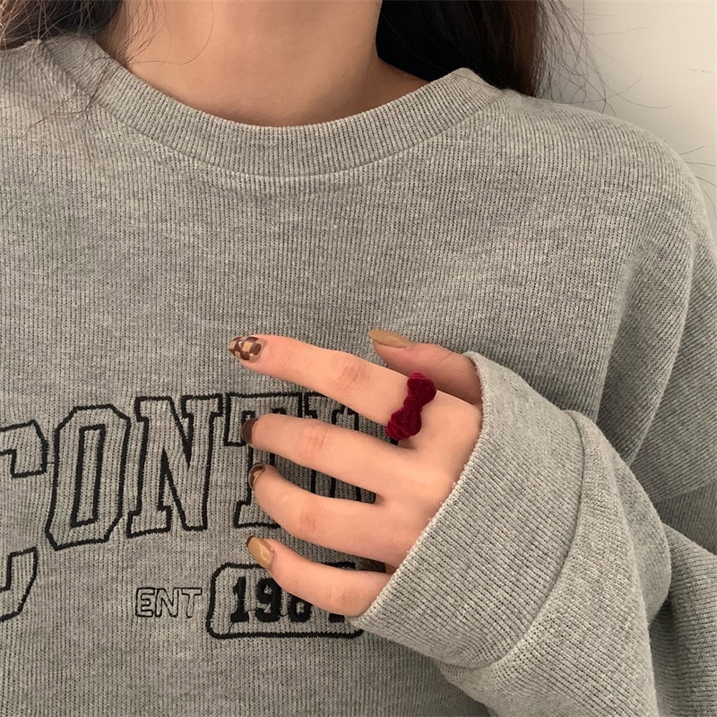 Cincin Model Terbuka Desain Pita Bahan Velvet Untuk Musim Gugur Dan Dingin