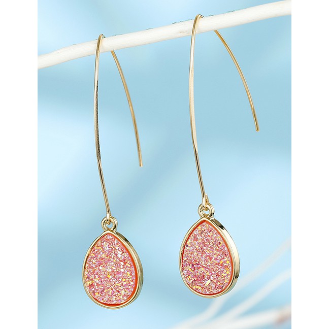 LRC Anting Gantung Fashion Water Drops Color Ice Slag Imitation Natural Stone Drop-shaped Crystal