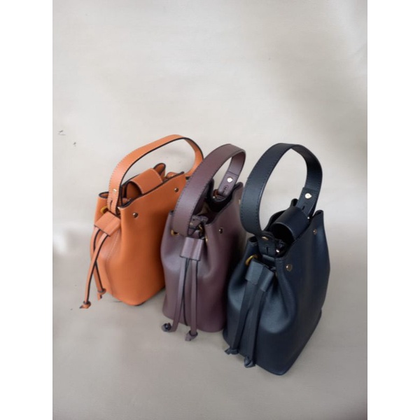 tas wanita slempang mini bucket tenteng bahan miniso