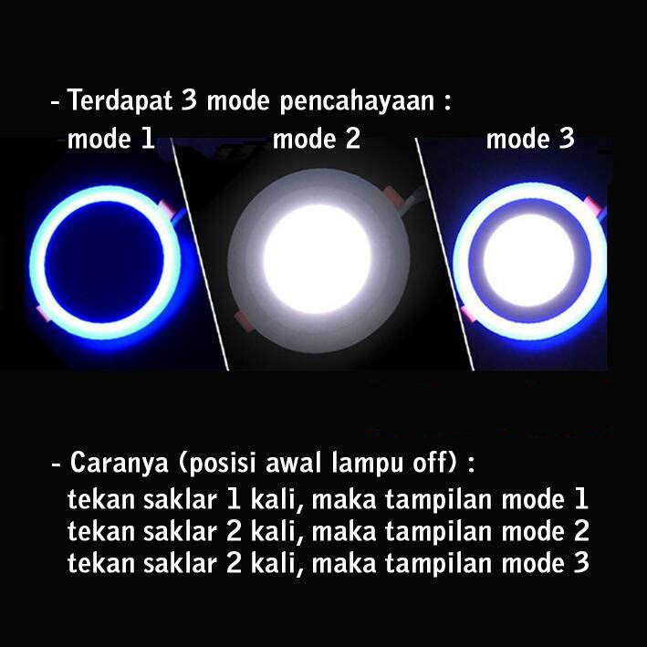 Panel LED BULAT SURFACE Dua cahaya : ( 6W Putih + 3W Biru ) / OUTBOW