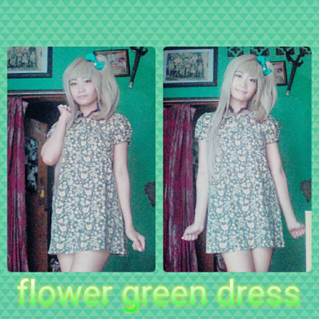 PROMO baju bunga hijau dress wanita cewek kawaii abg murah lolita flower green kotori minami cute