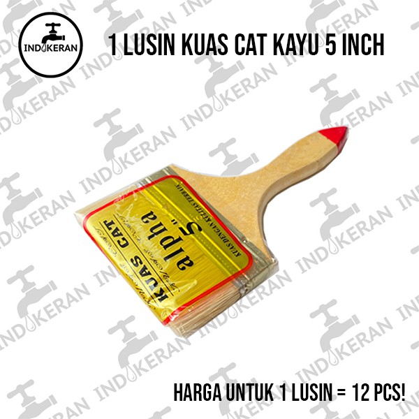 INDOKERAN - 5 Inch - Grosir Lusin Kuas Cat Tembok Serbaguna Gagang Kayu - High Quality