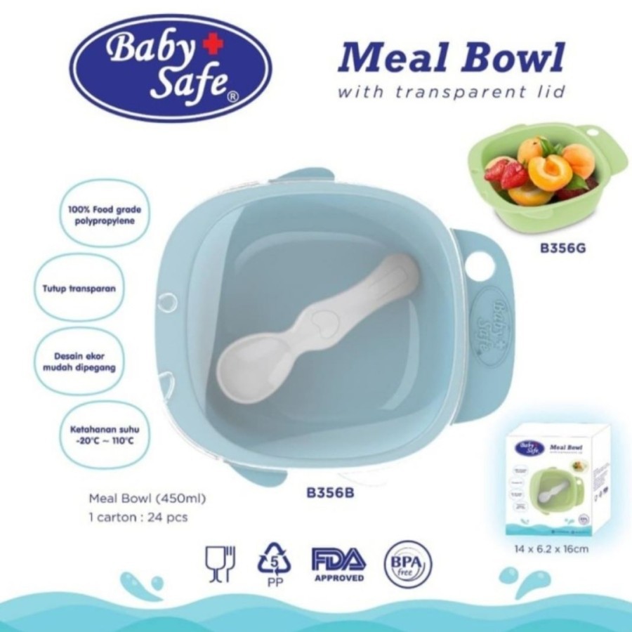 BABY SAFE Meal Bowl with Transparent Lid | Mangkuk Makan Bayi dengan Tutup Transparan B356B &amp; B356G