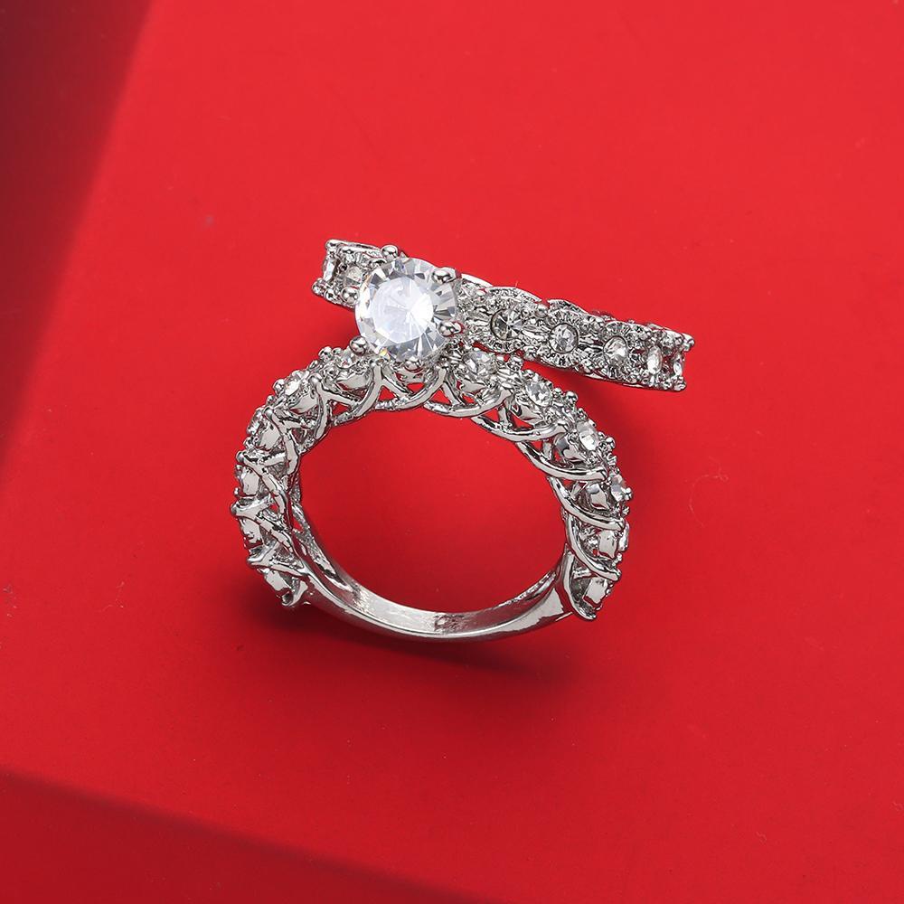 Lily 2PCS Cincin Pasangan Perlengkapan Pesta Klasik Berlian Imitasi Perhiasan Aksesoris