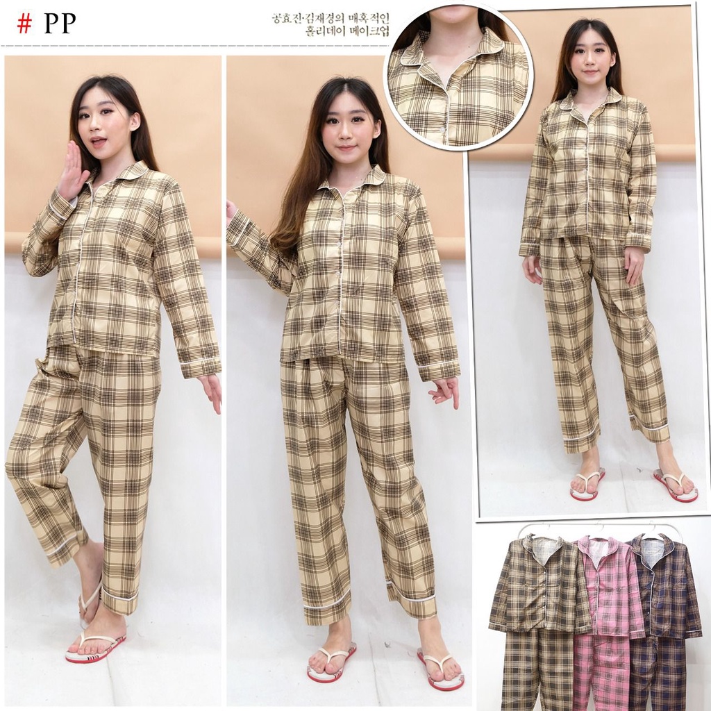 PIYAMA GUILEN/Setelan Lengan Pendek Piyama Baju Tidur Wanita Guilen Kotak PajaMAS