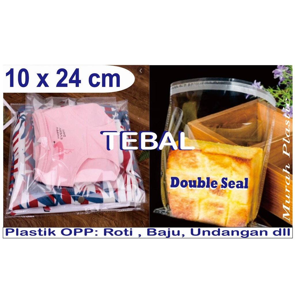 Plastik OPP 10 x 20 TEBAL isi 100 pcs + lem/undangan/roti/garment/souvenir