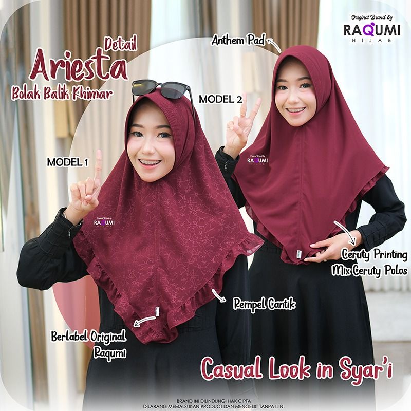 ARIESTA BOLAK BALIK KHIMAR HIJAB, KHIMAR SIZE STANDAR, KHIMAR PAD ANTHEM, KHIMAR REMPEL DAN SIMPEL, 