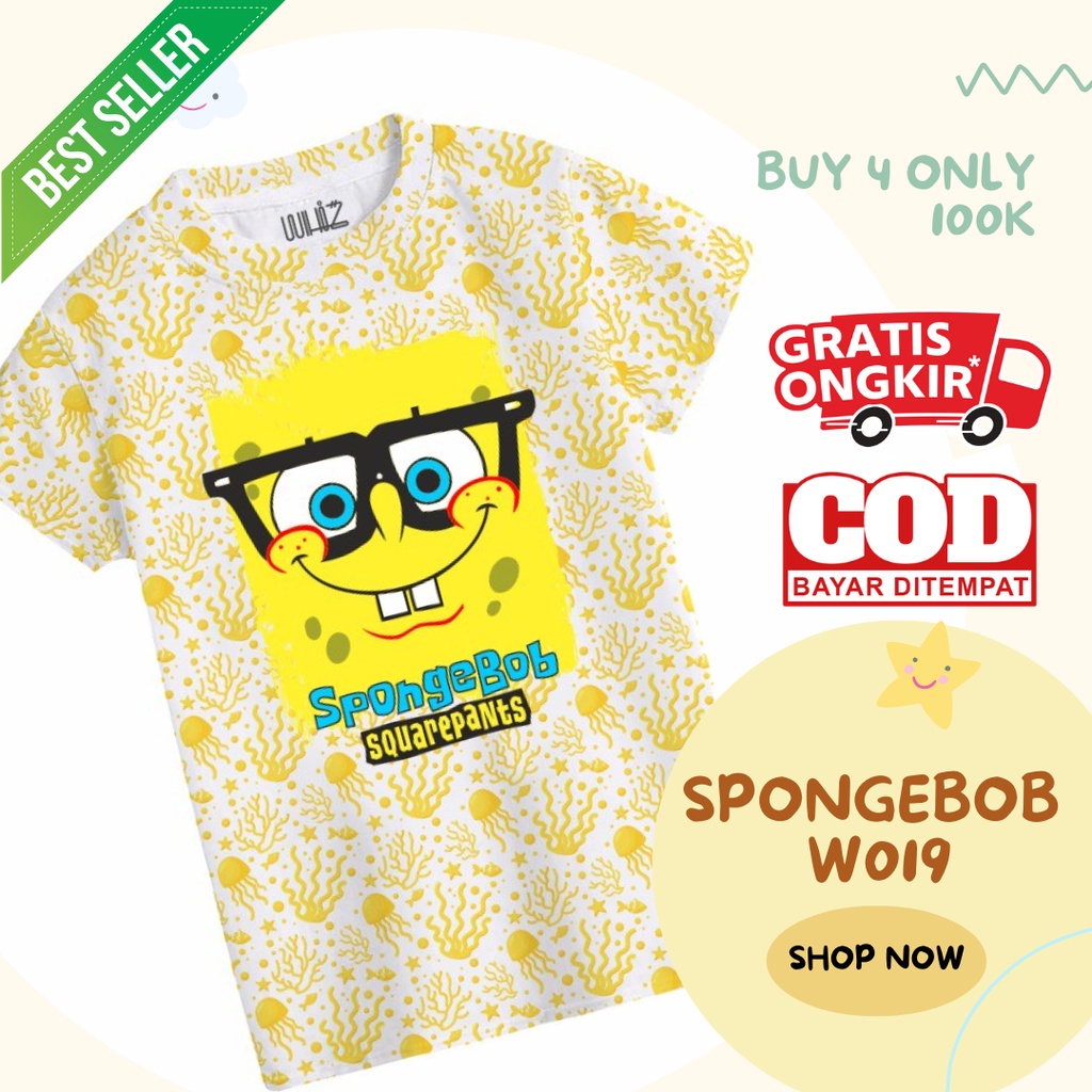 Kaos Anak Bayi Balita Laki Laki Perempuan Distro Fullprint Motif Karakter Spongebob Doraemon Donald 