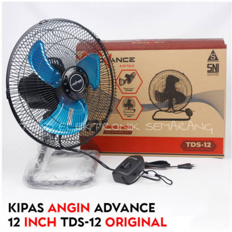 KIPAS ANGIN BESI TDS 12 2IN1 DESK WALL FAN MEJA DINDING ORIGINAL ADVANCE GARANSI RESMI