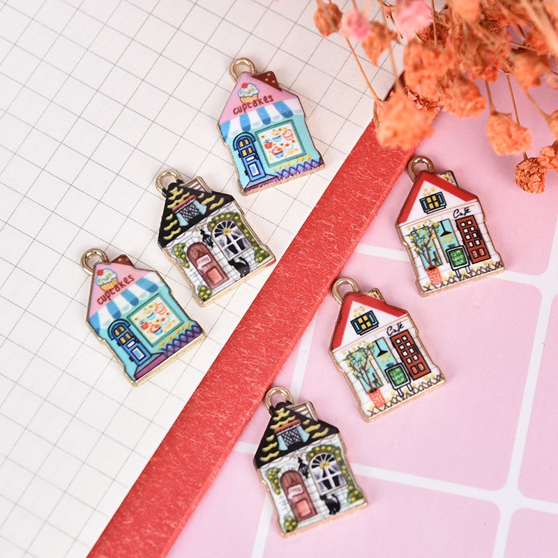 Hbid Glory 10Pcs / Set Charms Enamel Alloy Bentuk Rumah Untuk Membuat Perhiasan DIY