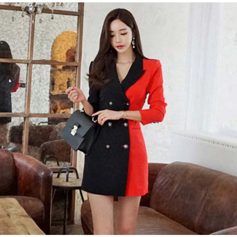 label tag 2tone blazer dress