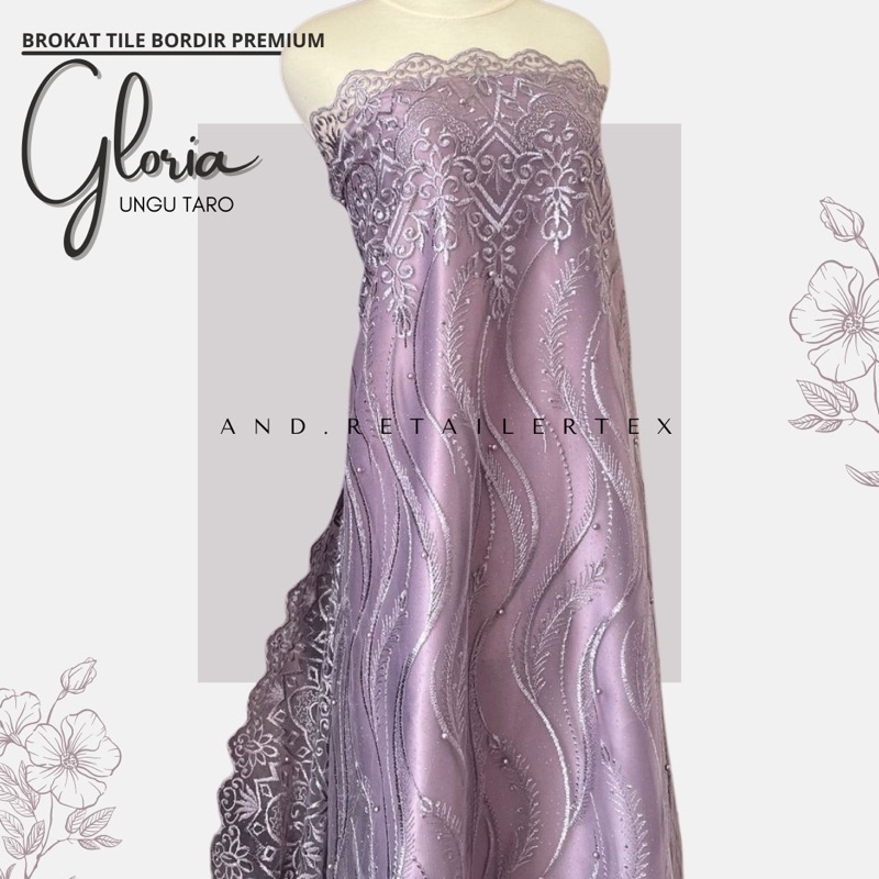 Bahan Kebaya Premium Brokat Bordir Mutiara Tile Gloria warna Taro