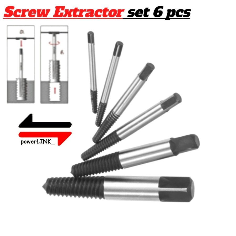 Screw Extractor Set - Tap Balik Set 6 Pcs - Pencabut Baut Rusak Patah