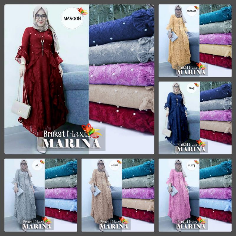 3 UKURAN KID L XL MAXY MARINA FASHION PAKAIAN WANITA MUSLIM GAMIS DRESS MAXI BAHAN BRUKAT LAPIS FURING JCHM