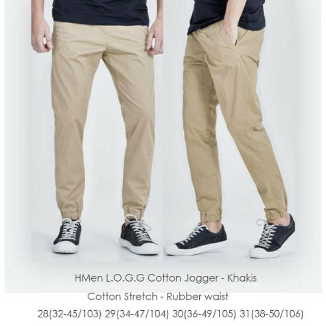  Celana  Cowok  Hnm Men LOGG Cotton Jogger  Khakis Shopee 